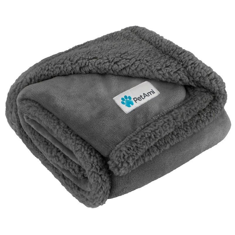 PetAmi Dog Blanket for Medium Large Dogs, Pet Bed Blanket Cat Puppy Kitten, Fleece Furniture Couch Cover Protector Sofa Car, Soft Sherpa Dog Throw Plush Reversible Washable, 40x60 Solid Dark Gray - Image 1